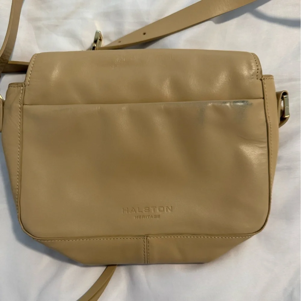 Halston Heritage tan cream leather crossbody shoulder bag